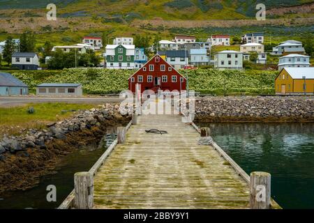 Siglufjordur, Island - das Herring Era Museum, Blick vom Pier Stockfoto