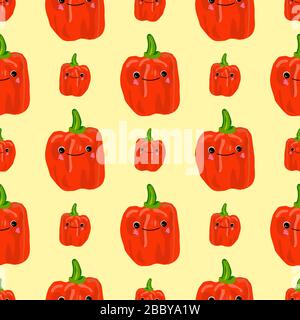MUSTER nahtloser Pfeffer, Paprikaschrot, Kinderillustration. Vegetarismus und Vegetarier. Gemüse. Stock Vektor