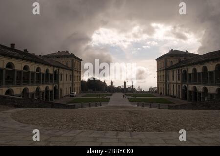 Eine allgemeine Ansicht des religiösen Komplexes von Oropa in der Region Piemont in Italien Stockfoto