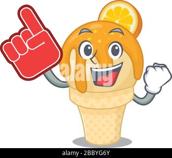 Orangefarbenes Eis im Cartoon-Charakterdesign mit Schaumfinger Stock Vektor