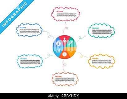 Infografik modernes Design Mind Mapping Design Arbeitsprozess für Unternehmen. Vektordarstellung. Stock Vektor