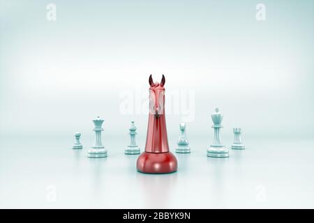 Schach-Business-Konzept, Leader & Success. Geschäftsstrategie Brainstorming Schachbrettspiel mit freiem Copy-Platz für Ihren Text. 3D Render Chess Board ISO Stockfoto