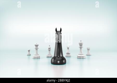 Schach-Business-Konzept, Leader & Success. Geschäftsstrategie Brainstorming Schachbrettspiel mit freiem Copy-Platz für Ihren Text. 3D Render Chess Board ISO Stockfoto