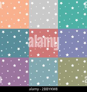 Satz von Hintergrundmustern. Bunte Vektor Sterne Muster. Stock Vektor