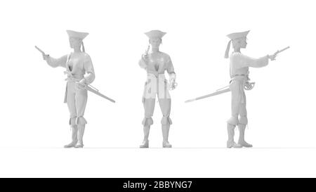 3D-Rendering eines Piraten isolierte mehrere Ansichten auf weißem Hintergrund Stockfoto
