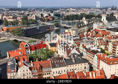 Wrocław Stadt in Polen. Luftbild mit Fluss oder (odra). Stockfoto