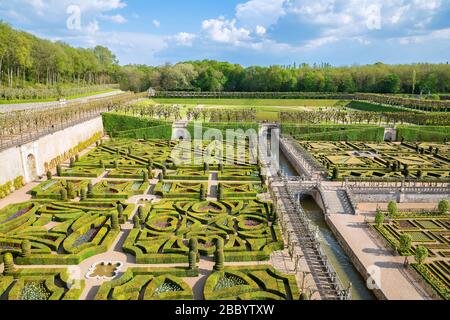 Die weitläufigen Gärten des Chateau de Villandry, Loiretal, Frankreich Stockfoto