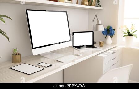Reaktionsschnelle Geräte auf dem Home Desktop 3d-Rendering Stockfoto
