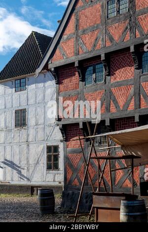 Den Gamle By, das schöne Freilichtmuseum im Herzen von Aarhus in Dänemark. Den Gamle mit der Altstadt Stockfoto
