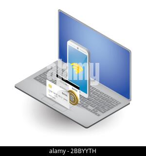 Konzept des Online-Einkaufs mit Isometric Laptop Stock Vektor