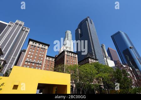 Skyline der Stadt Los Angeles vom Pershing Square aus gesehen. Stockfoto