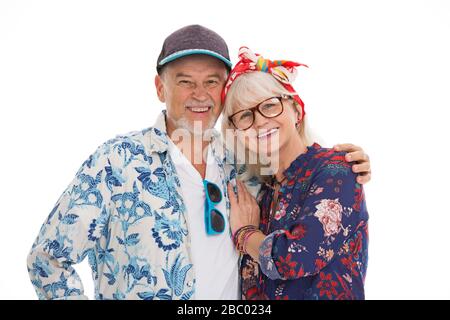 Älteres Paar über weißem Hintergrund Stockfoto