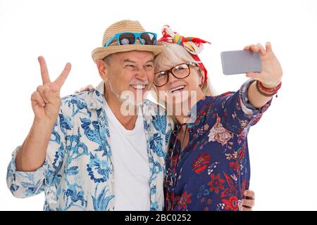 Älteres Paar über weißem Hintergrund Stockfoto