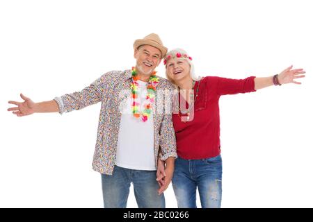 Älteres Paar über weißem Hintergrund Stockfoto