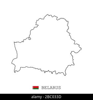 Weißrussland, Weißrussland Kartenlinie, linearer dünner Vektor. Weißrussland, Weißrussland einfache Karte und Flagge. Stock Vektor