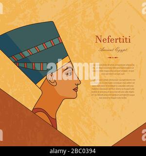 Eine Vorlage mit der Königin von Ägypten Nefertiti im Profil mit einem Ort für Text. Stock Vektor