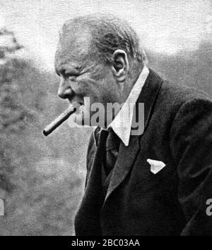 Churchill bei Chartwell während des Besuchs des französischen sozialistischen Führers Leon Blum. Mai 1939. Stockfoto