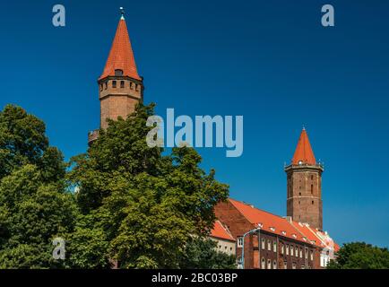 Mittelalterlichen Türmen in Zamek Piastowski, Schloss Piast, in Legnica, Niedermösien, Polen Stockfoto