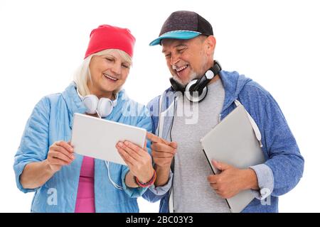 Älteres Paar über weißem Hintergrund Stockfoto