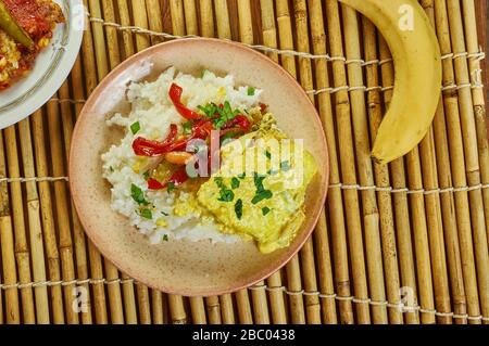 Goan Cod Curry, an der Westküste Indiens gelegen, regionale Küche, bekannt für Meeresfrüchte und Kokosmilch Stockfoto