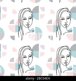 Mädchen, Frau Gesicht, Porträt, Kopf mit geometrischen Rundformen der schweizer Moderne. Stock Vektor