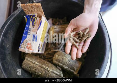 Ein Tag mit den Auszubildenden im Hellabrunner Zoo: Knäckebrot und konzentriertes Futter. [Automatisierte Übersetzung] Stockfoto