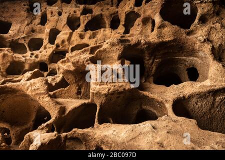 Spanien, Kanarische Inseln, Gran Canaria, Cenobio de Valerón. Dies ist ein herrlicher, aboriginaler Getreidespeicher in einer Siedlung auf einer hohen Eca Stockfoto