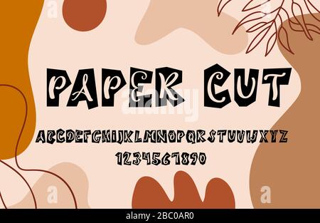 Simple Paper Cut Schriftart gehackte handschriftliche Schrift auf abstraktem floralem Hintergrund. Vektor-Buchstabe-Logo Stock Vektor