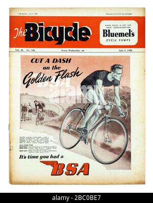 Oldtimer-britisches Radfahrmagazin "The Bicycle" vom Juli 1950 Stockfoto