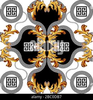 Im Stil des Barock mit kreisrundem griechischen Design, nahtloses Muster Stockfoto
