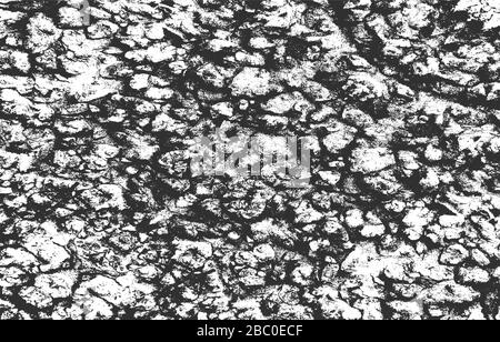 Alte gerissene Betonvektor-Textur in Bedrängnis. EPS8-Abbildung. Schwarz-weißer Grunge Hintergrund. Stein, Asphalt, Putz, Marmor. Stock Vektor