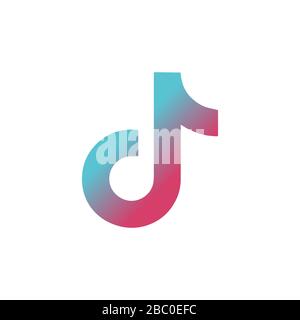 Symbol "Tik Tok". Tricolor Vector Flat Melody-Symbol isoliert auf weißem Hintergrund. Musik, Sound, Equalizer-Symbol-Design. Symbol für soziale Medien. Vektor Stock Vektor