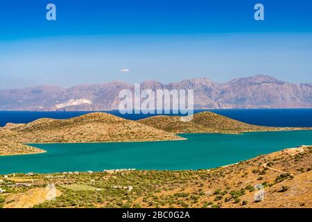 Ein Blick auf die Insel Spinalonga, Kretas, Griechenland Stockfoto