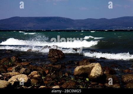 Landschaft Ehefrauen Bracciano See, Anguillara Sabazia See (Rom) Italien Stockfoto