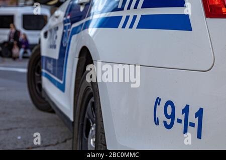 POLIZEIFAHRZEUG MIT DER NOTRUFNUMMER 9.1.1, MONTREAL, QUEBEC, KANADA Stockfoto