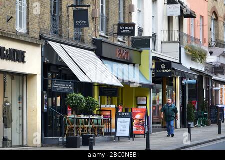Geschäfte und Cafés auf Hill Street, Richmond, London, Großbritannien Stockfoto