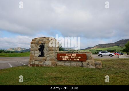 MEDORA USA - 9. Juli 2013: Eintritt in den Theodore Roosevelt National Park Stockfoto