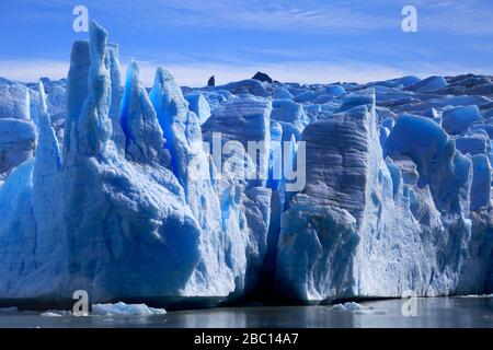 Blick auf den Grauen Gletscher, Lago Gray, den Nationalpark Torres del Paine, die Region Magallanes, Patagonien, Chile Stockfoto