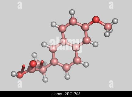 Naproxen-Molekularmodell mit Atomen Stockfoto