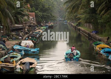 Kleines Boot auf dem Hamilton Canal in Negombo, Sri Lanka Stockfoto