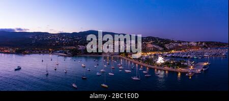 Lufttaufnahme, Spanien, Balearen, Mallorca, Portals Nous, Luxusyachthafen Puerto Portals, Stockfoto