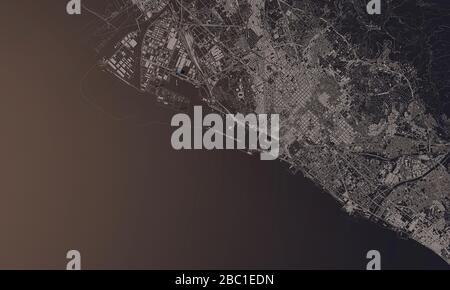 Barcelona, Spanien Stadtplan 3D Rendering. Satellitenansicht der Antenne. Stockfoto