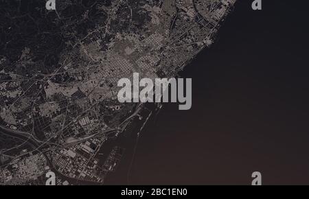 Barcelona, Spanien Stadtplan 3D Rendering. Satellitenansicht der Antenne. Stockfoto