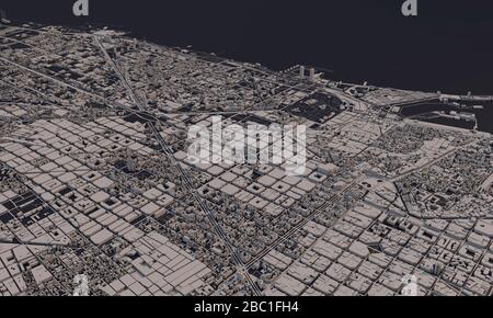 Barcelona, Spanien Stadtplan 3D Rendering. Satellitenansicht der Antenne. Stockfoto