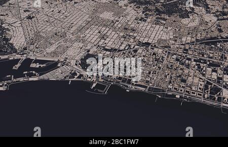 Barcelona, Spanien Stadtplan 3D Rendering. Satellitenansicht der Antenne. Stockfoto