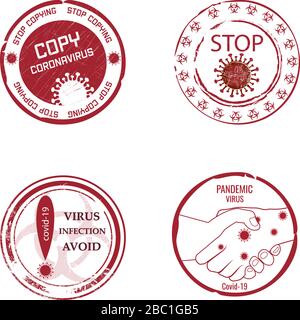 Kontakt vermeiden .Round Red Stempels mit Text, Gefahr der Ausbreitung von Coronavirus durch die Pandemie bei Menschen. Stock Vektor