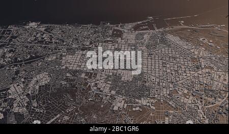 Barcelona, Spanien Stadtplan 3D Rendering. Satellitenansicht der Antenne. Stockfoto