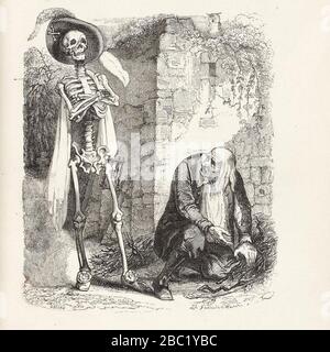 Grandville - Fables de La Fontaine - 01-16 . La Mort et le Bûcheron. Stockfoto