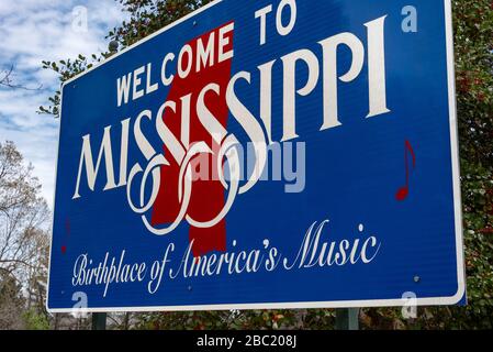Willkommen im Mississippi Welcome Center entlang der I-22 in der Nähe der Grenze zu Alabama/Mississippi. (USA) Stockfoto