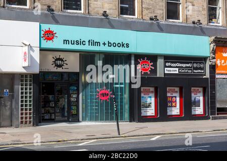 Fopp Glasgow, Musik-, Film- und Buchladen an der Union Street im Stadtzentrum, Schottland, Großbritannien Stockfoto